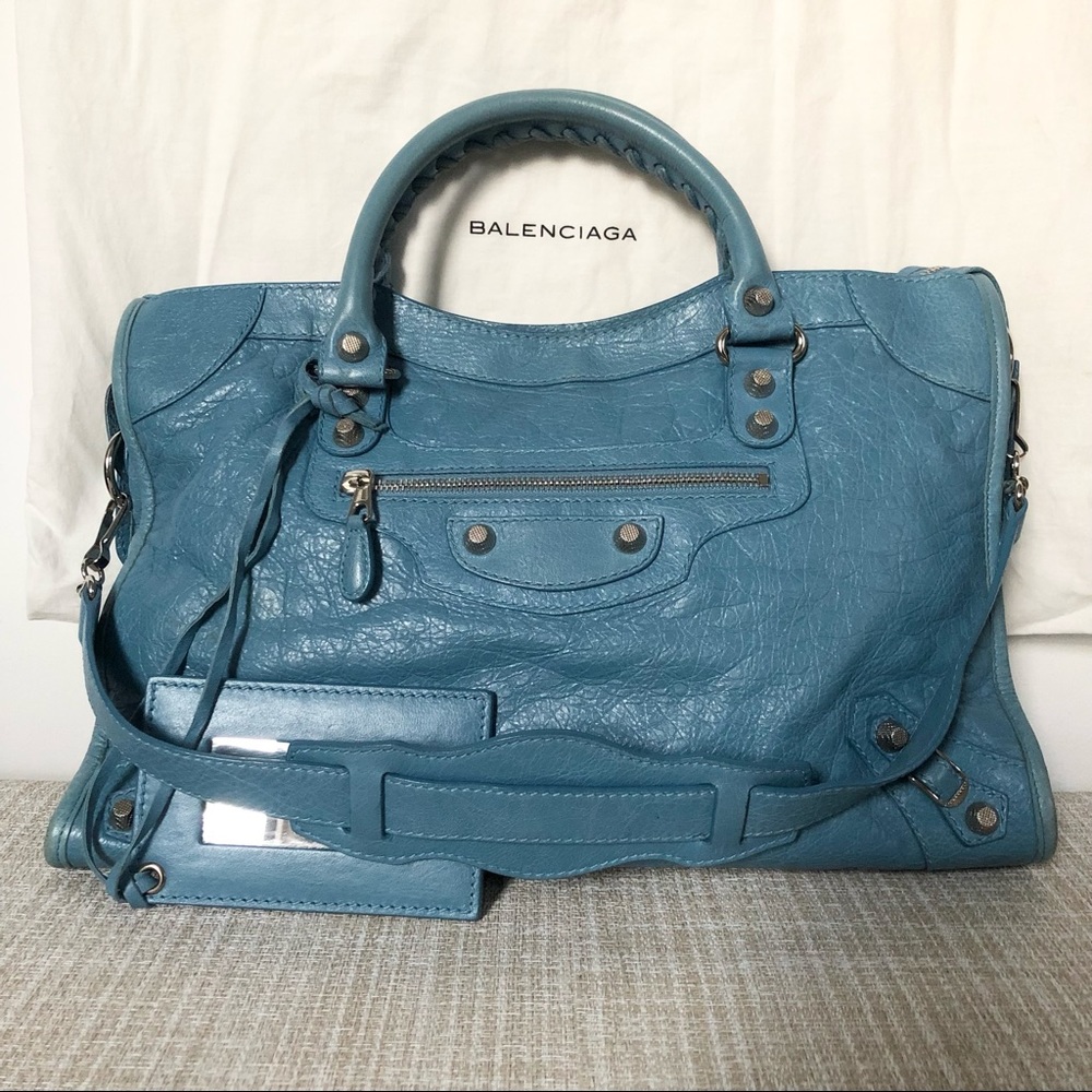 BALENCIAGA Giant City, Bleu Indigo Silver Hardware